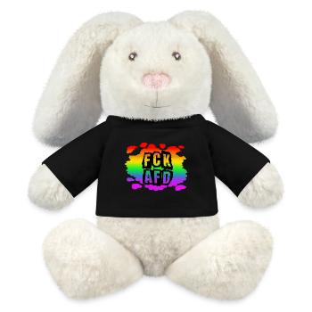 Stop AfD contre la droite, la démocratie, la diversité, la gauche - Lapin en peluche recyclé MiniFeet® Crème - noir - Devant