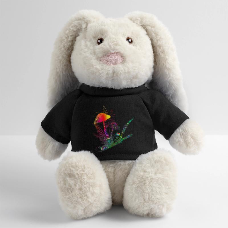 composition colorée champignons forestiers, herbes et branches Lapin en peluche recyclé MiniFeet® Crème