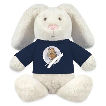 Kleiner Kauz auf Muster in Pastellfarben - MiniFeet® RecycelHase® Creme - French Navy - Vorne