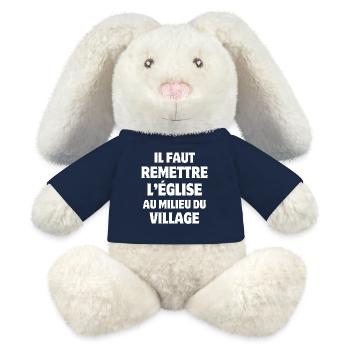 église, village, priorité - Lapin en peluche recyclé MiniFeet® Crème - bleu marine - Devant