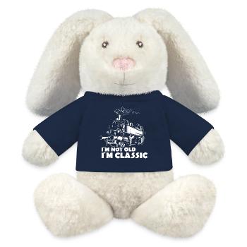 Lokomotive lustige Sprüche not old classic Zug - MiniFeet® RecycelHase® Creme - French Navy - Vorne