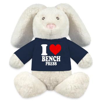 J’adore le développé couché, la salle de sport, le bodybuilding, le fitness - Lapin en peluche recyclé MiniFeet® Crème - bleu marine - Devant