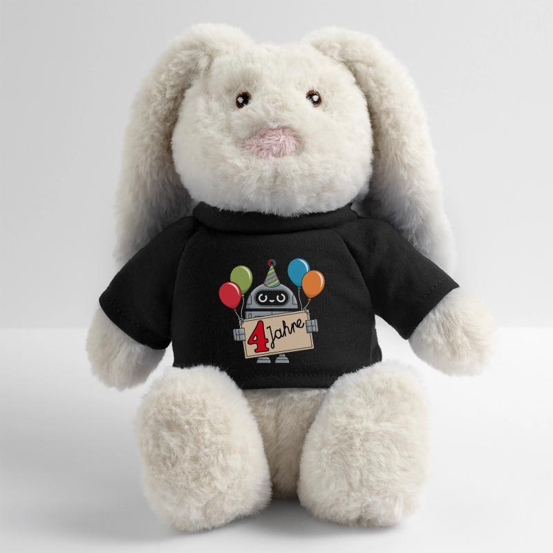 4 ans, 4e anniversaire robot avec ballons Lapin en peluche recyclé MiniFeet® Crème