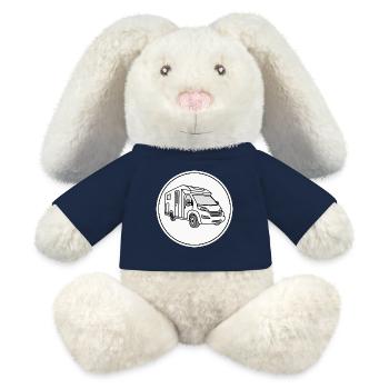 Wohnmobil (teilintegriert) in rundem weißen Logo - MiniFeet® RecycelHase® Creme - French Navy - Vorne