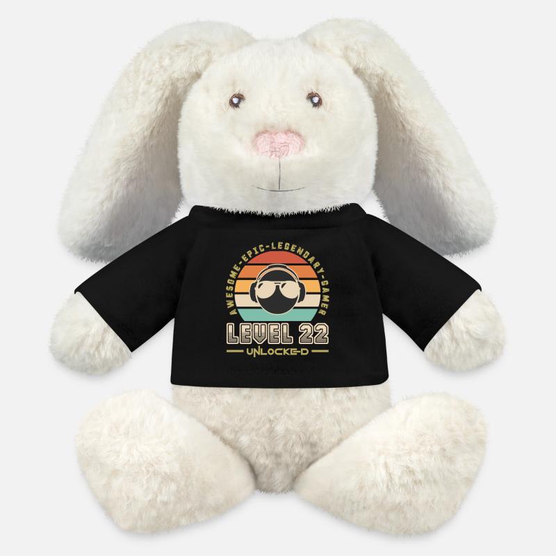 Level 22 - Lapin en peluche recyclé MiniFeet® Crème - noir