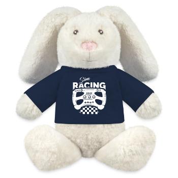 sim racing gamer Formel Lenkrad Zielflagge Logo - MiniFeet® RecycelHase® Creme - French Navy - Vorne