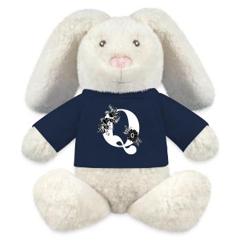 Lettre q floral noir et blanc - Lapin en peluche recyclé MiniFeet® Crème - bleu marine - Devant