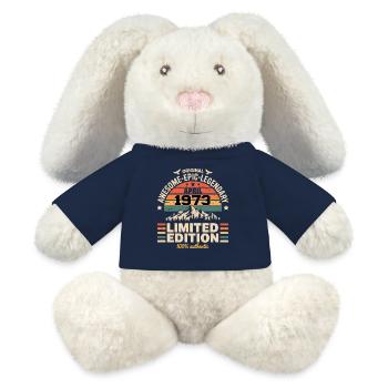Millésime Anniversaire Avril 1973 - Lapin en peluche recyclé MiniFeet® Crème - bleu marine - Devant