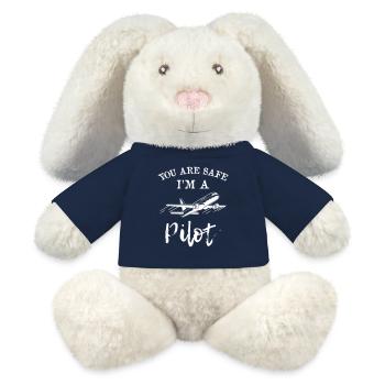 Vous êtes en sécurité Je suis pilote - Lapin en peluche recyclé MiniFeet® Crème - bleu marine - Devant
