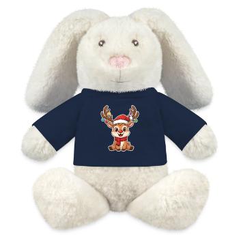 Lustiges rot nase Rentier Cartoon Weihnachtsmotiv - MiniFeet® RecycelHase® Creme - French Navy - Vorne