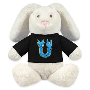 Blaue U-Form Gitarre mit Rock Hand - MiniFeet® RecycelHase® Creme - Schwarz - Vorne