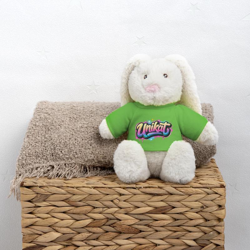 Néon graffiti unique Lapin en peluche recyclé MiniFeet® Crème
