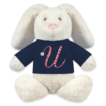 Monogramme floral romantique « U » - Lapin en peluche recyclé MiniFeet® Crème - bleu marine - Devant
