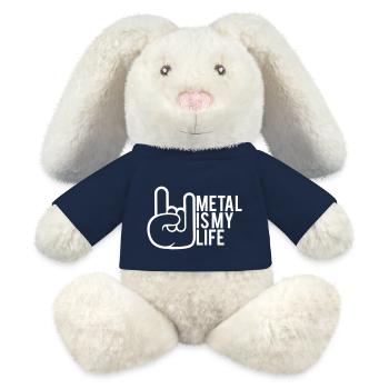 Heavy Metal Is My Life Hard Rock Horns Geste de la main - Lapin en peluche recyclé MiniFeet® Crème - bleu marine - Devant