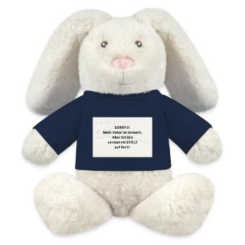 DÉSOLÉ Mon père est atteint de démence Mais je suis FIER - Lapin en peluche recyclé MiniFeet® Crème - bleu marine - Devant