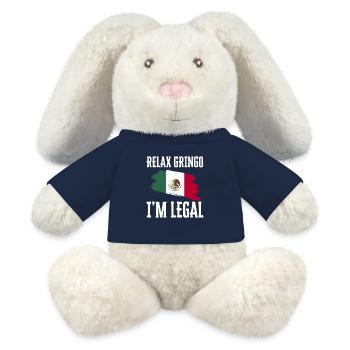 Relax Gringo Je suis légal Drôle d’immigration - Lapin en peluche recyclé MiniFeet® Crème - bleu marine - Devant