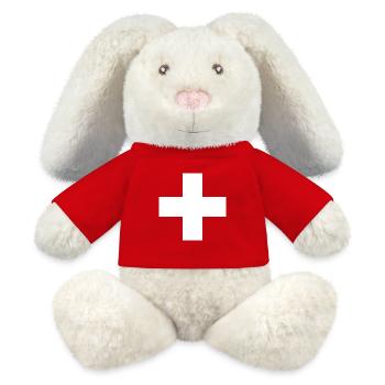 Schweiz Flagge Heimat Urlaub Geschenk - MiniFeet® RecycelHase® Creme - Rot - Vorne