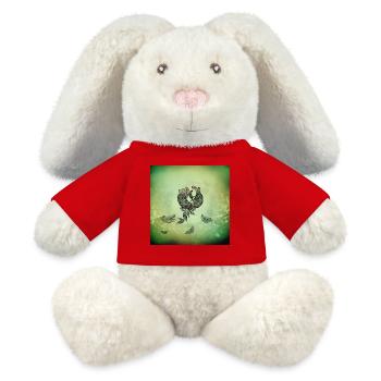 Elegant peacock in green colors. - MiniFeet® RecycelHase® Bunny Cream - red - Front