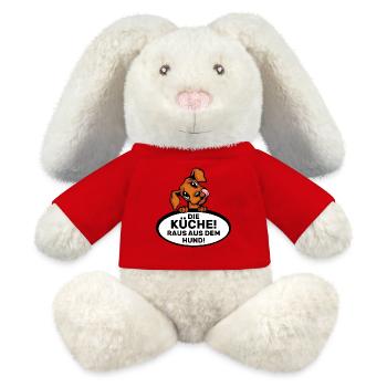 chien de cuisine drôle disant cuisine chien mignon bande dessinée - Lapin en peluche recyclé MiniFeet® Crème - rouge - Devant