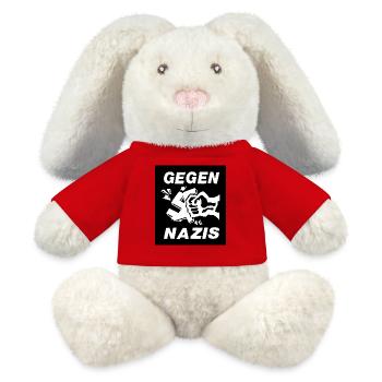 Against Nazis white letters - MiniFeet® RecycelHase® Bunny Cream - red - Front