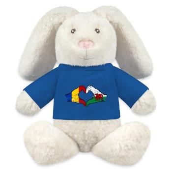 Romania Wales flag hands heart shape used - MiniFeet® RecycelHase® Bunny Cream - royal blue - Front