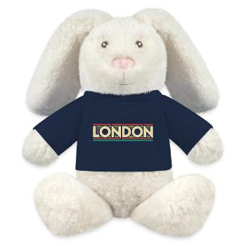 LONDON Retro-Neon auf farbigen Streifen - MiniFeet® RecycelHase® Creme - French Navy - Vorne