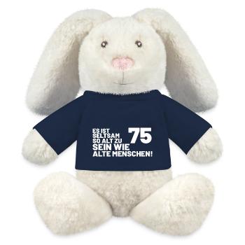 75. Geburtstag Spruch - Es ist seltsam so alt - MiniFeet® RecycelHase® Creme - French Navy - Vorne