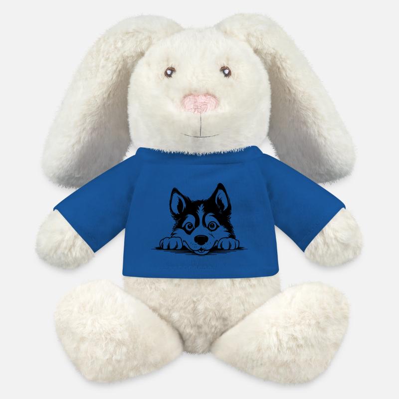 Husky sibérien - Lapin en peluche recyclé MiniFeet® Crème - bleu roi