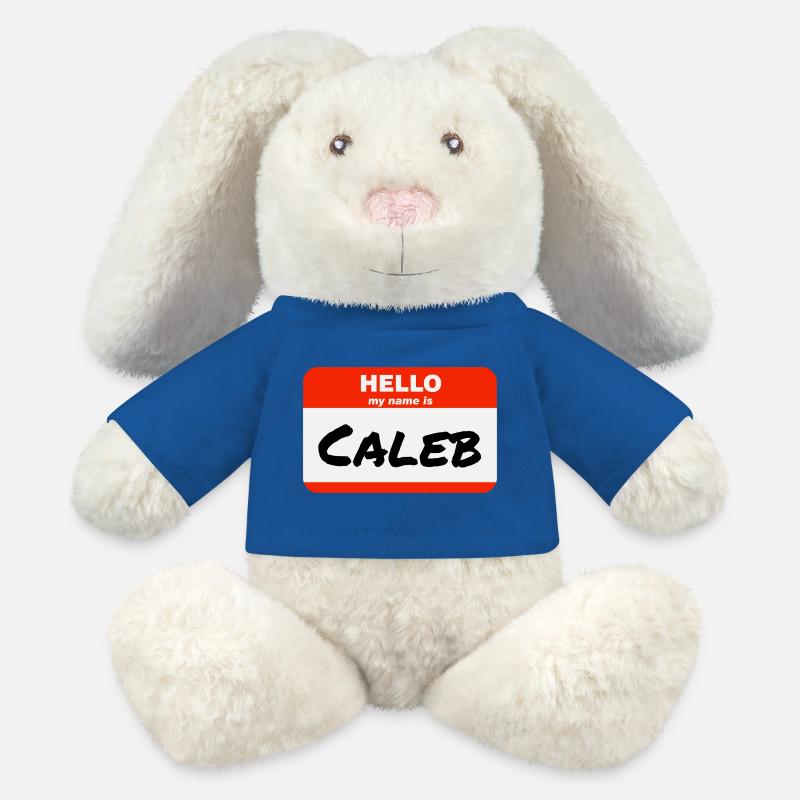 Hello My Name Is Caleb Label Name Tag - MiniFeet® RecycelHase® Bunny Cream - royal blue