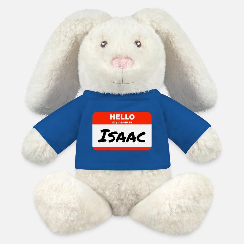 Hello My Name Is Isaac Etikett Namensschild - MiniFeet® RecycelHase® Creme - Königsblau