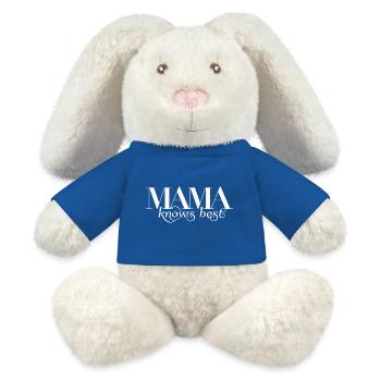 Mama sait mieux / Beste Mama - Lapin en peluche recyclé MiniFeet® Crème - bleu roi - Devant