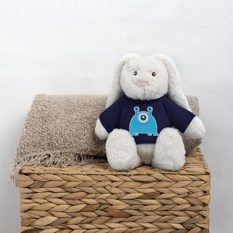 Monstre borgne mignon | Drôle d’extraterrestre bleu Chibi Lapin en peluche recyclé MiniFeet® Crème