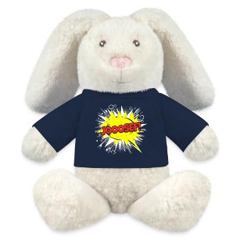 Josef Name Lustige Sprechblase Jooosef! - MiniFeet® RecycelHase® Creme - French Navy - Vorne