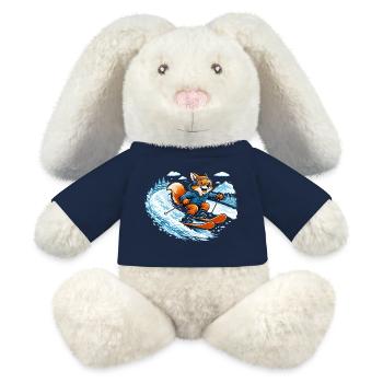 Lustiger Ski Fuchs – Comic Wintermotiv - MiniFeet® RecycelHase® Creme - French Navy - Vorne