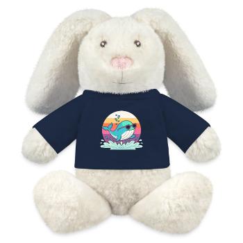 Baleine Surf Arc en Ciel Rétro - Lapin en peluche recyclé MiniFeet® Crème - bleu marine - Devant