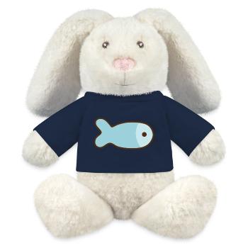 Illustration minimaliste de poisson bleu - Lapin en peluche recyclé MiniFeet® Crème - jaune soleil - Devant