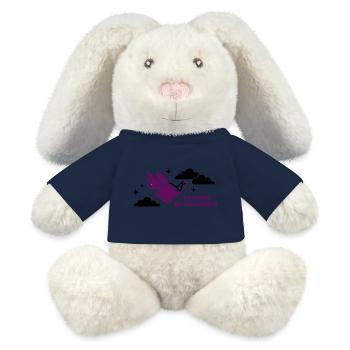 Lecture de l’oiseau volant - Lapin en peluche recyclé MiniFeet® Crème - jaune soleil - Devant