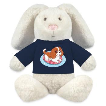 Chiot nageur sur bouée estivale - Lapin en peluche recyclé MiniFeet® Crème - bleu marine - Devant