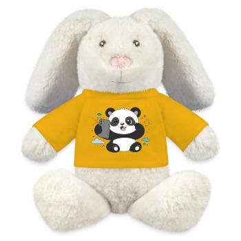 Niedlicher Panda macht Selfie – Lustiges Motiv - MiniFeet® RecycelHase® Creme - Sonnengelb - Vorne