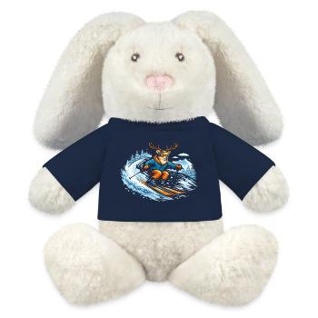 Lustiger Ski Hirsch – Comic Wintersport Motiv - MiniFeet® RecycelHase® Creme - French Navy - Vorne