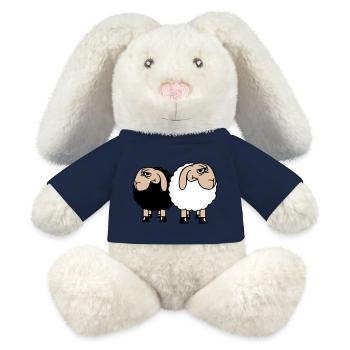 2 Schafe Gucken Skeptisch Beleidigte Freunde Team - MiniFeet® RecycelHase® Creme - Sonnengelb - Vorne