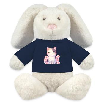 Kawaii Zwinkernde Katze Sakura Japan Style - MiniFeet® RecycelHase® Creme - French Navy - Vorne