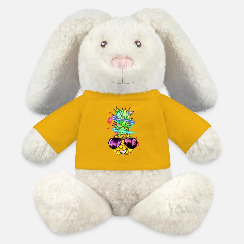 coole Ananas mit Neon Spirale - MiniFeet® RecycelHase® Creme - Sonnengelb