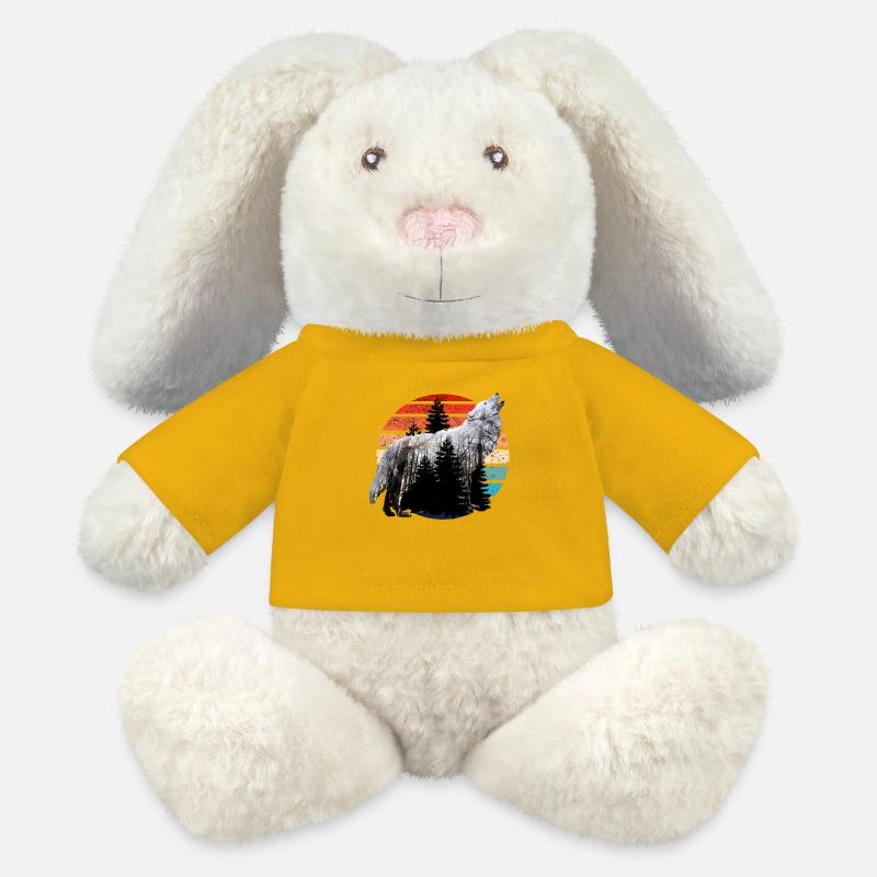 heulender Wolf Doppelbelichtung mit Retro Sunset - MiniFeet® RecycelHase® Creme - Sonnengelb