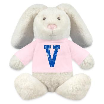 Lettre v sport rétro  - Lapin en peluche recyclé MiniFeet® Crème - jaune soleil - Devant