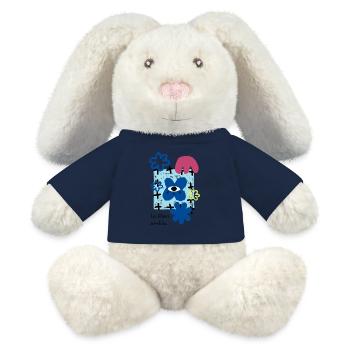 Les Fleurs terribles | Maximaliste Rétro Fleur Fun - Lapin en peluche recyclé MiniFeet® Crème - bleu marine - Devant