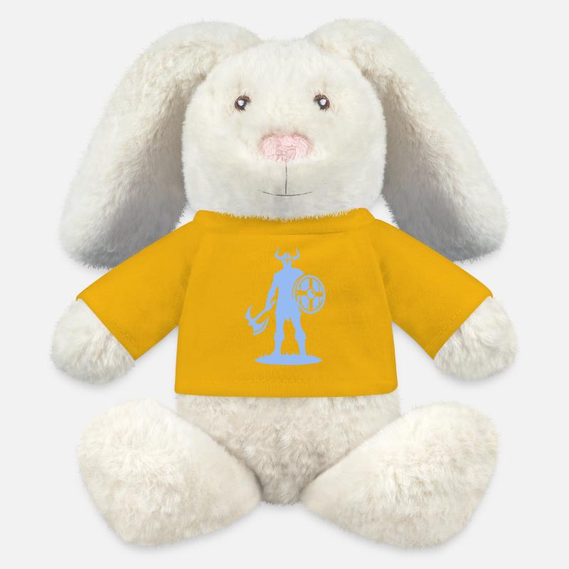 Vikingischer Krieger mit Schild - MiniFeet® RecycelHase® Creme - Sonnengelb