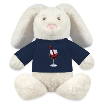 Ruisseau de vin rouge dans le verre - Lapin en peluche recyclé MiniFeet® Crème - bleu marine - Devant