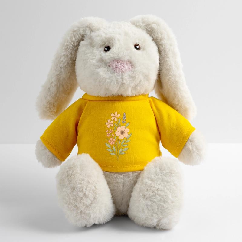 Bouquet aquarelle fleurs pastel Lapin en peluche recyclé MiniFeet® Crème