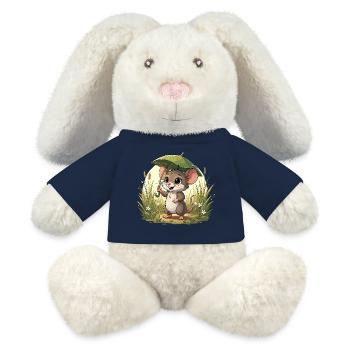 Kleines Mäuschen mit Schirm im Gras - MiniFeet® RecycelHase® Creme - Sonnengelb - Vorne